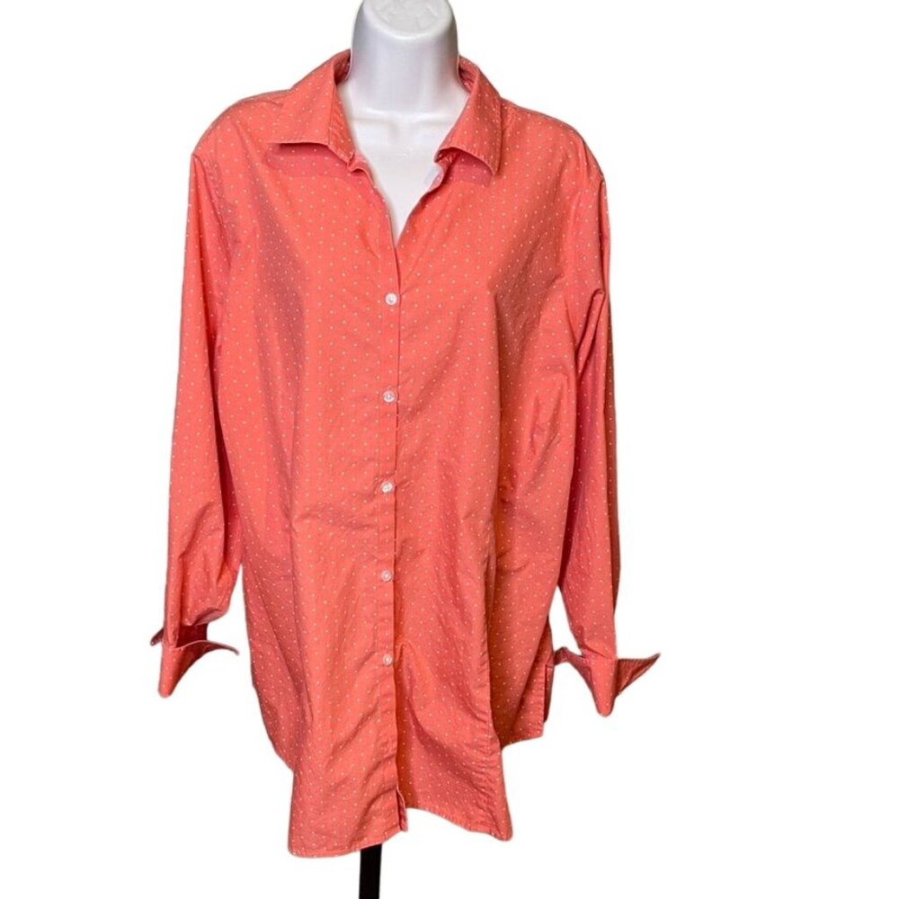Lands End Womenns Button Down Blouse No Iron Shirt Polkadots Plus Size 26 u